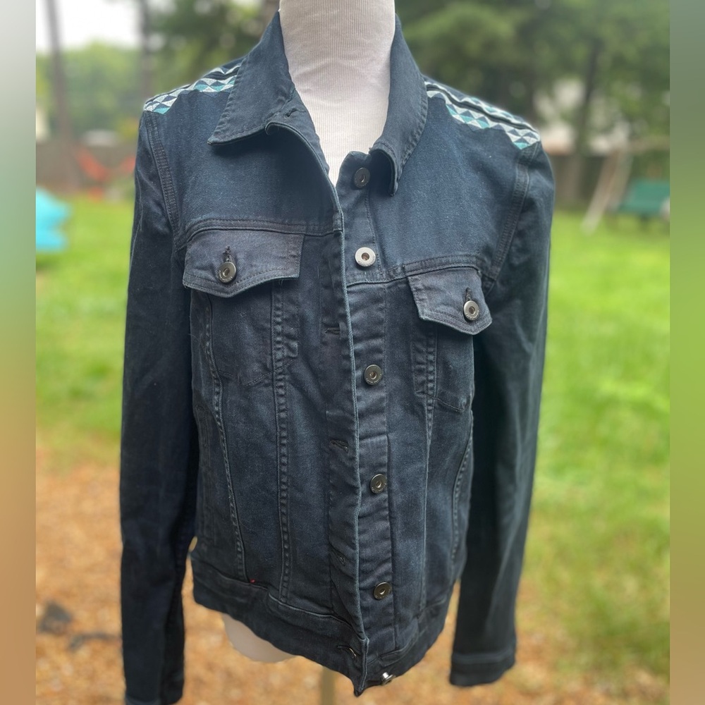 Carve Designs Fitted Jean Jacket with Cropped Waist California blue embroidered
